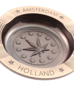 Foto Cenicero redondo de metal con forma de hoja de Ámsterdam dorada