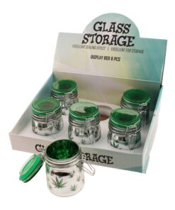 Foto Tarro de cristal metálico con forma de hoja